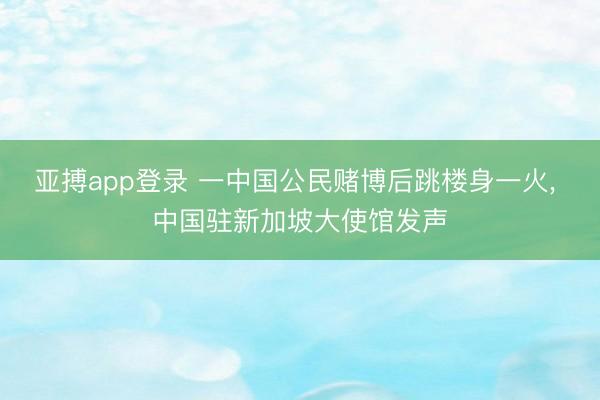 亚搏app登录 一中国公民赌博后跳楼身一火, 中国驻新加坡大使馆发声
