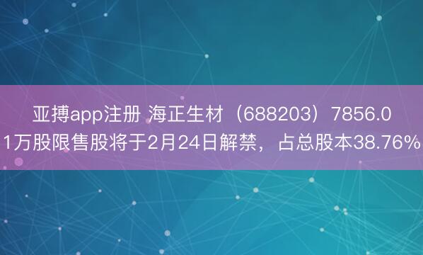 亚搏app注册 海正生材（688203）7856.01万股限售股将于2月24日解禁，占总股本38.76%