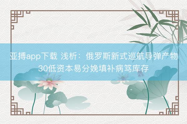 亚搏app下载 浅析：俄罗斯新式巡航导弹产物30低资本易分娩填补病笃库存