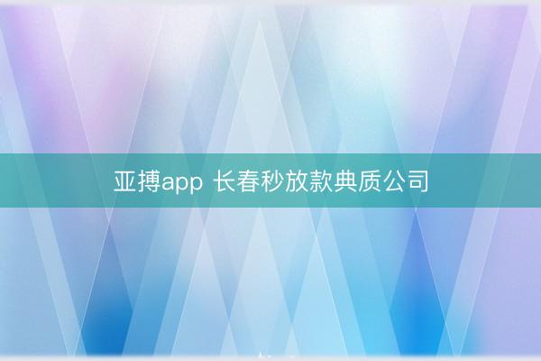 亚搏app 长春秒放款典质公司
