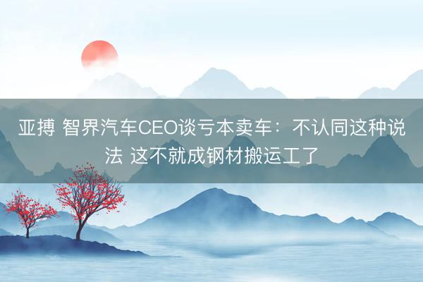 亚搏 智界汽车CEO谈亏本卖车：不认同这种说法 这不就成钢材搬运工了