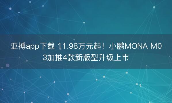 亚搏app下载 11.98万元起！小鹏MONA M03加推4款新版型升级上市