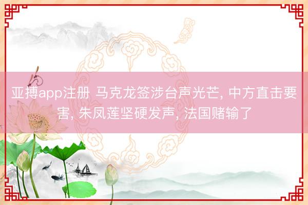 亚搏app注册 马克龙签涉台声光芒， 中方直击要害， 朱凤莲坚硬发声， 法国赌输了