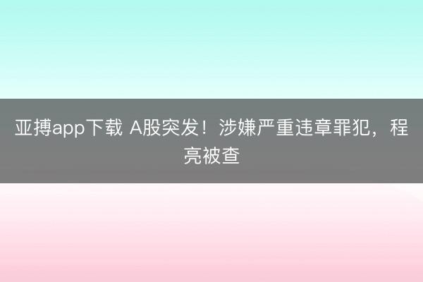 亚搏app下载 A股突发!涉嫌严重违章罪犯,程亮被查
