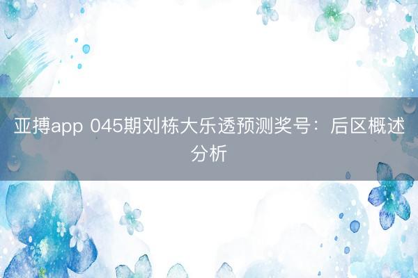 亚搏app 045期刘栋大乐透预测奖号：后区概述分析