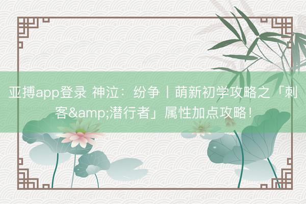 亚搏app登录 神泣：纷争丨萌新初学攻略之「刺客&潜行者」属性加点攻略！