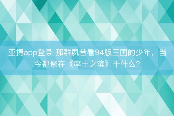 亚搏app登录 那群夙昔看94版三国的少年，当今都聚在《率土之滨》干什么？