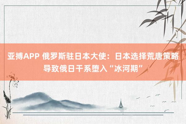 亚搏APP 俄罗斯驻日本大使：日本选择荒唐策略导致俄日干系堕入“冰河期”