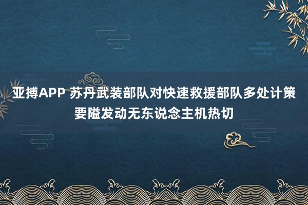亚搏APP 苏丹武装部队对快速救援部队多处计策要隘发动无东说念主机热切