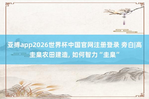 亚搏app2026世界杯中国官网注册登录 旁白|高圭臬农田建造， 如何智力“圭臬”