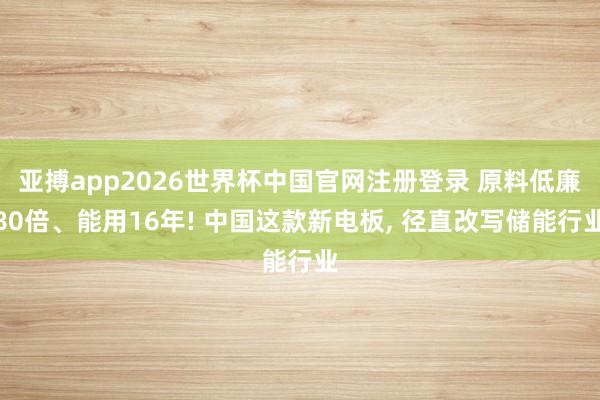 亚搏app2026世界杯中国官网注册登录 原料低廉80倍、能用16年! 中国这款新电板， 径直改写储能行业