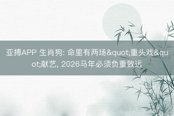 亚搏APP 生肖狗: 命里有两场"重头戏"献艺， 2026马年必须负重致远