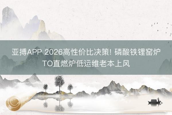 亚搏APP 2026高性价比决策! 磷酸铁锂窑炉TO直燃炉低运维老本上风