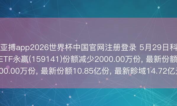 亚搏app2026世界杯中国官网注册登录 5月29日科创创业东谈主工智能ETF永赢(159141)份额减少2000.00万份， 最新份额10.85亿份， 最新畛域14.72亿元