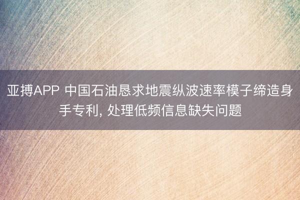 亚搏APP 中国石油恳求地震纵波速率模子缔造身手专利， 处理低频信息缺失问题