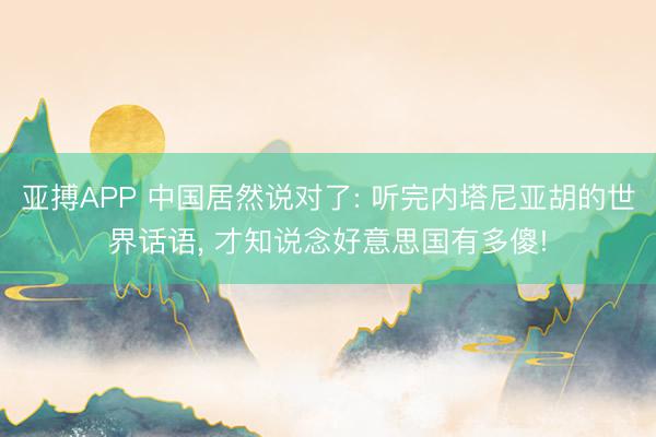 亚搏APP 中国居然说对了: 听完内塔尼亚胡的世界话语， 才知说念好意思国有多傻!