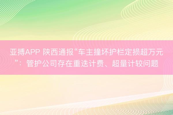 亚搏APP 陕西通报“车主撞坏护栏定损超万元”：管护公司存在重迭计费、超量计较问题
