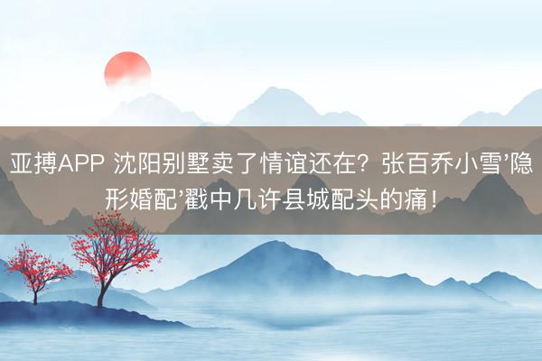 亚搏APP 沈阳别墅卖了情谊还在？张百乔小雪'隐形婚配'戳中几许县城配头的痛！